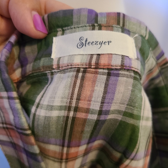 Steezyer plaid button down short sleeved top New - Picture 5 of 8